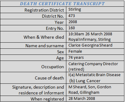 Clarice Death Certificate Transcription
